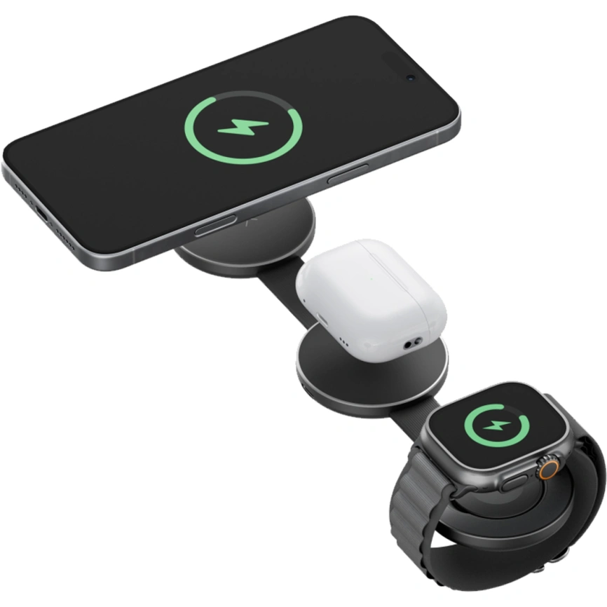Беспроводное зарядное устройство EnergEA AluMag Trio Qi2 (3 в 1) Gunmetal (AM-TRIO-GUN) фото 2