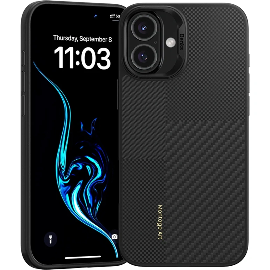 Чехол Benks Montage ArmorPro Case built with Kevlar для iPhone 16 Plus Black фото 2