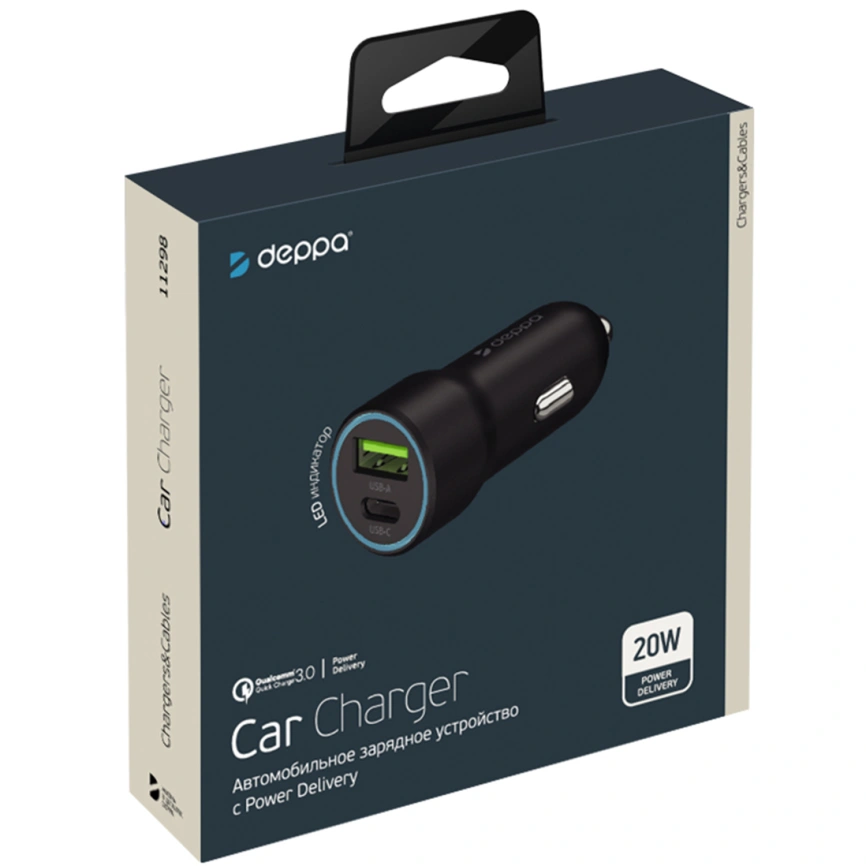 Автомобильное зарядное устройство Deppa 20W USB-A/USB-C 11298 Black фото 2